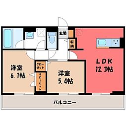 宇都宮市平松3丁目アパート 2LDKの間取図画像