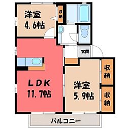 ラフォーレ若松原B 2LDKの間取図画像