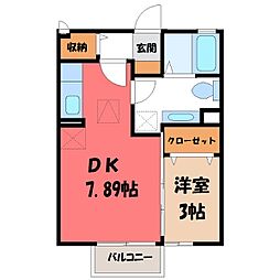 レセンテ簗瀬 1DKの間取図画像