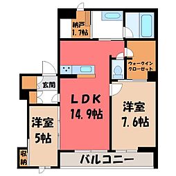 クオリスタ今泉 2SLDKの間取図画像