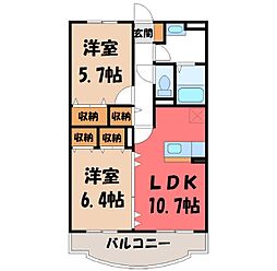 Y&Mグランディール陽東 2LDKの間取図画像