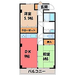 シティパルスギモト 2DKの間取図画像