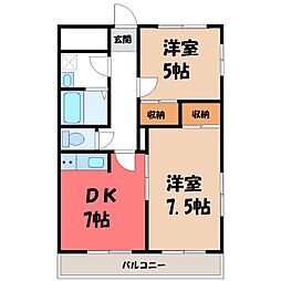 黒川ビル 2DKの間取図画像