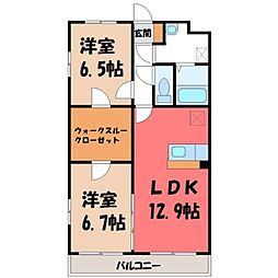 サニーサイド東宝木1 2LDKの間取図画像