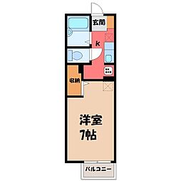 宇都宮テックハイツA 1Kの間取図画像