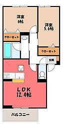 セジュールグリーンかなで 2LDKの間取図画像