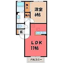 ウィルモア真岡B 1LDKの間取図画像