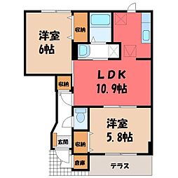 プリムヴェールA 2LDKの間取図画像