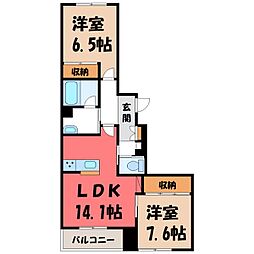 ラフィナート住吉 2LDKの間取図画像