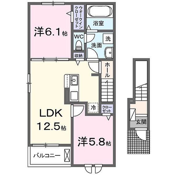 兵庫県相生市双葉2丁目(賃貸アパート2LDK・2階・56.48㎡)の写真 その2