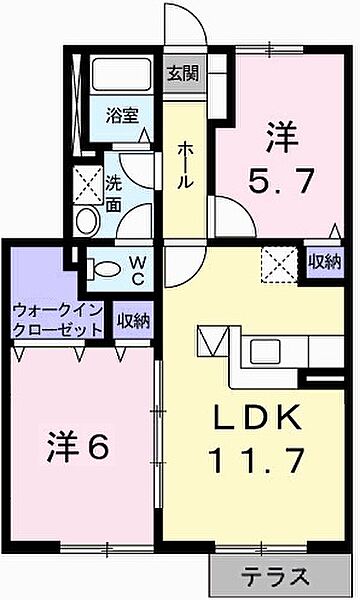 カトレーヴI 103｜兵庫県たつの市誉田町福田(賃貸アパート2LDK・1階・55.58㎡)の写真 その2