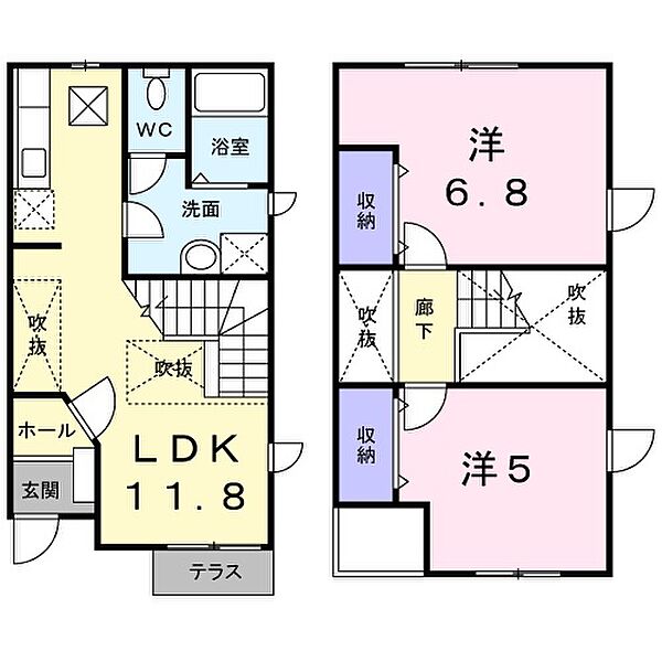 メゾンソレイユ 102｜兵庫県姫路市飾磨区構5丁目(賃貸テラスハウス2LDK・1階・56.51㎡)の写真 その2