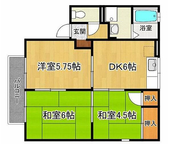 エステート塩屋山手Ａ棟 202｜兵庫県神戸市垂水区清玄町6丁目(賃貸アパート3DK・2階・48.00㎡)の写真 その2