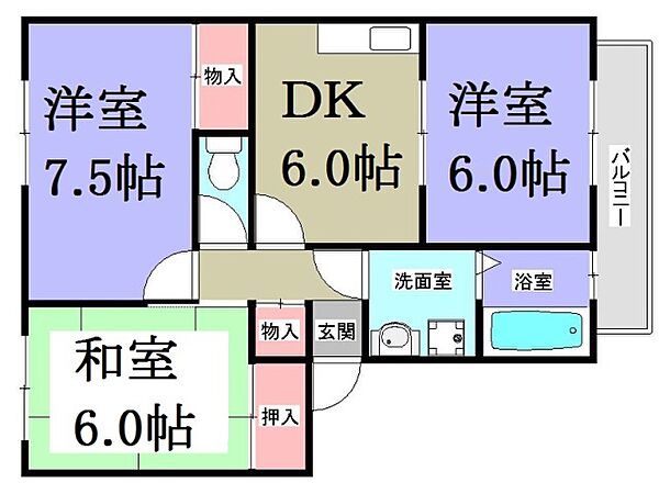 ウィズガーデン 205｜兵庫県姫路市広畑区蒲田1丁目(賃貸アパート3DK・2階・58.48㎡)の写真 その2