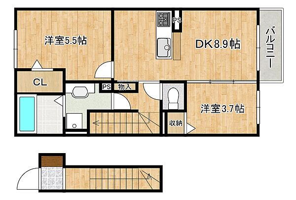 グランデディーオＢ棟 203｜兵庫県神戸市東灘区魚崎南町3丁目(賃貸アパート2DK・2階・50.44㎡)の写真 その2