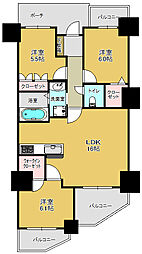 サーパスシティ新屋敷一番館 3LDKの間取図画像