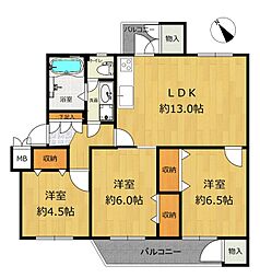 谷津遊園ハイツ9・I号棟 3LDKの間取図画像