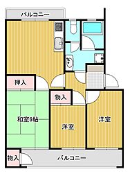 エメラルドタウン本城D棟 3DKの間取図画像