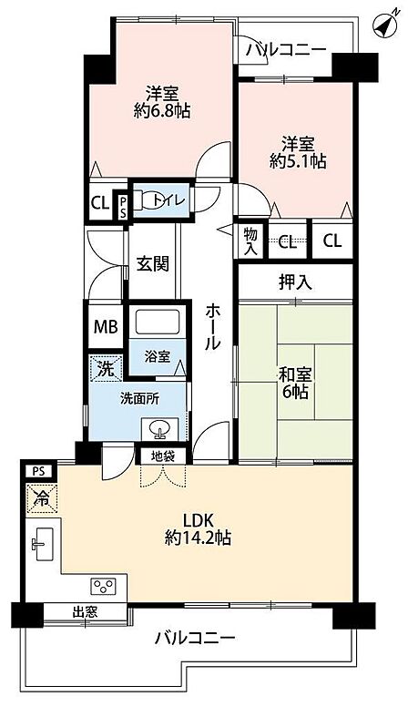 エレベーター停止階の4階角部屋 3LDK!