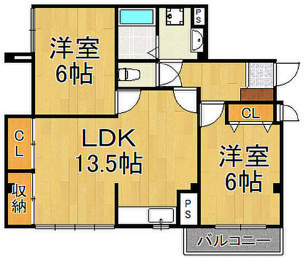 ディアコート ｜兵庫県宝塚市鹿塩1丁目(賃貸マンション2LDK・3階・64.80㎡)の写真 その2