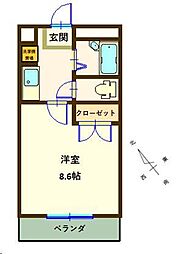 コンフォートイナリ 2階1Kの間取り