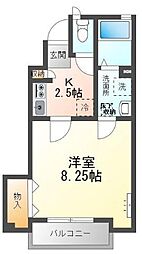 ルレーヴキティ 1Kの間取図画像