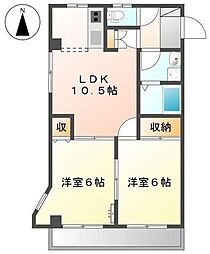 ヤマヒョウD館 2LDKの間取図画像