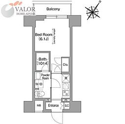 コンフォリア・リヴ横浜阪東橋 1Kの間取図画像