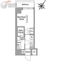 コンフォリア・リヴ横浜阪東橋 1Kの間取図画像