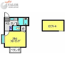 ペガサス2 1Kの間取図画像