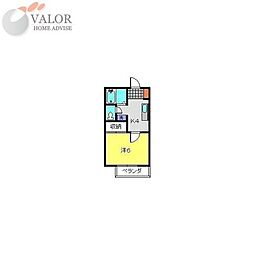メゾン石原 1Kの間取図画像