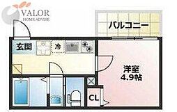 リアル綱島パークテラスB棟 1Kの間取図画像