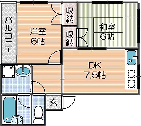 服部ハイツ ｜大阪府大阪市住之江区浜口西1丁目(賃貸マンション2DK・3階・36.00㎡)の写真 その2