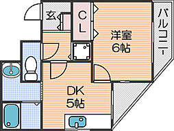 オークコート殿辻 1DKの間取図画像