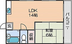 ウィステリア北島2号館 1LDKの間取図画像