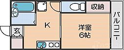美里マンション 1Kの間取図画像