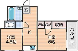 東粉浜グリーンハイツ 2Kの間取図画像