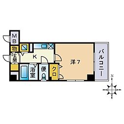 ヨーキハイム大濠 1Kの間取図画像