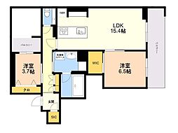 シャーメゾンリュクス大濠 2LDKの間取図画像