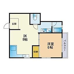 大産桜坂マンション 1DKの間取図画像