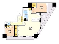 コスモ唐人町パークビュー 2LDKの間取図画像
