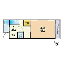 コモンズ保奈 1Kの間取図画像