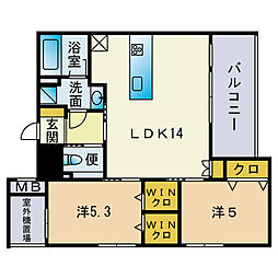 オーク濠西 2LDKの間取図画像