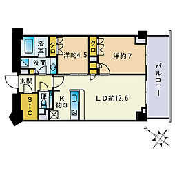 ザ・パークハウス福岡タワーズWEST 2LDKの間取図画像