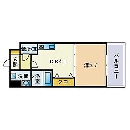 グランブルー大濠公園 1DKの間取図画像