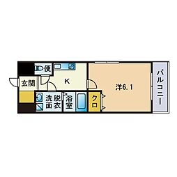 パシフィックコート六本松 1Kの間取図画像