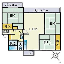 西公園下住宅7 3LDKの間取図画像