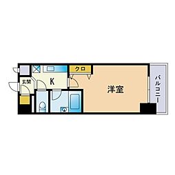 エスリード天神第2 1Kの間取図画像