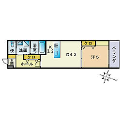 クローブ天神 1DKの間取図画像