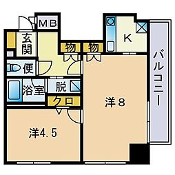 ハイネス大手門 1LDKの間取図画像